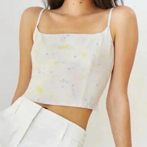 Wilfred Aritzia  Basel floral Pastel bustier Cropped Top smocked back sz…